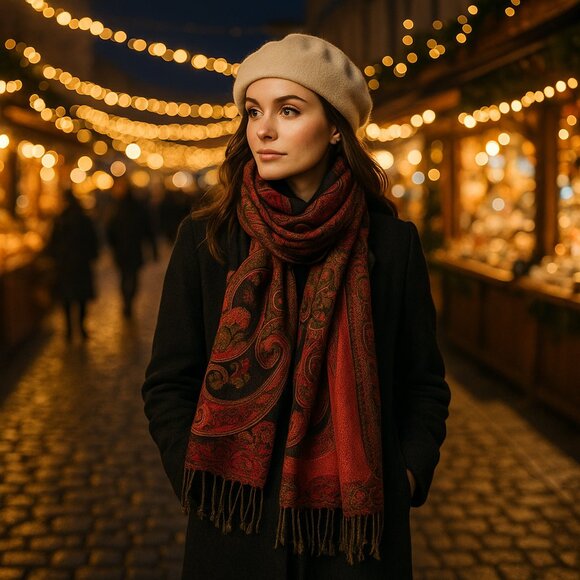 🌹 Vintage Pashmina & Silk Paisley Wrap — Reversible, Luxe, Boho Elegance - Picture 3 of 16